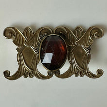 Load image into Gallery viewer, Antique Victorian Art Nouveau Amber Faceted Glass Brooch Sash Pin (2.25")

