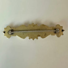 Load image into Gallery viewer, Antique Victorian Rolled Gold Etched Aqua Paste Stone Bar Brooch Pin (2.5")
