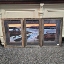 Load image into Gallery viewer, Framed Jim Fallier, AWS Triptych Watercolor Print - Welcome Stranger (~25x49)
