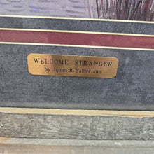 Load image into Gallery viewer, Framed Jim Fallier, AWS Triptych Watercolor Print - Welcome Stranger (~25x49)
