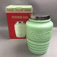 Load image into Gallery viewer, Coca Cola Jadeite Green Cookie Jar Metal Lid (9"x6")
