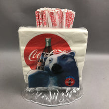 Load image into Gallery viewer, Vintage 1994 Coca-Cola Polar Bear Napkin &amp; Straw Holder W/Napkins &amp; Straws (5x8)
