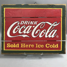 Load image into Gallery viewer, Coca-Cola Wooden Wall Sign Decor Sold Here Ice Cold Drink (13x16)
