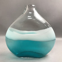 Load image into Gallery viewer, Hand-Blown Blue/White/Clear Art Glass Teardrop Vase (~12.25x12x3)

