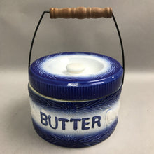 Load image into Gallery viewer, Vintage Blue &amp; White Stoneware Butter Crock w/ Lid (~5x7x7)
