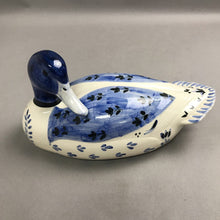 Load image into Gallery viewer, Hand-Painted Atlantic Mold Blue &amp; White Ceramic Duck Decor (5.5x11x5)
