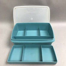 Load image into Gallery viewer, Tupperware #767-14 Stow-N-Go Blue Crafts Sewing Organizer With Tray Tackle Box (2x9x6)
