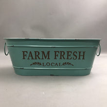 Load image into Gallery viewer, Blue Metal "Farm Fresh" Oval Galvanized Steel Planter (6x15x6)
