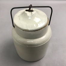 Load image into Gallery viewer, Antique Weir Stoneware Crock Quart Fruit Jar with Wire Closure &amp; Lid (6")
