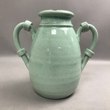 Load image into Gallery viewer, Rustic Black Terracotta Flower Green Double Handle Vase (10")

