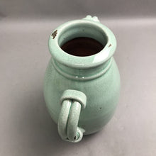 Load image into Gallery viewer, Rustic Black Terracotta Flower Green Double Handle Vase (10")
