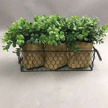 Load image into Gallery viewer, Wire Basket with 3 Burlap Faux Plants (10")
