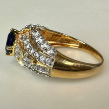 Load image into Gallery viewer, Vintage Gold Vermeil Sterling Blue Topaz CZ Ring sz 9
