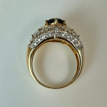 Load image into Gallery viewer, Vintage Gold Vermeil Sterling Blue Topaz CZ Ring sz 9
