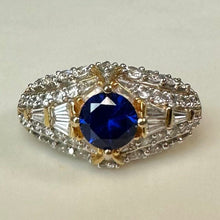 Load image into Gallery viewer, Vintage Gold Vermeil Sterling Blue Topaz CZ Ring sz 9

