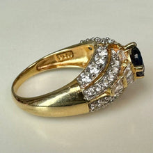 Load image into Gallery viewer, Vintage Gold Vermeil Sterling Blue Topaz CZ Ring sz 9

