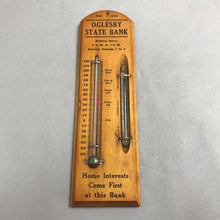 Load image into Gallery viewer, Vintage Wooden Oglesby State Bank Advertising Thermometer (12x3.5)
