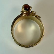Load image into Gallery viewer, Vintage Gold Plated Tigers Eye Orb CZ Leaves Ring sz 6

