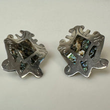 Load image into Gallery viewer, Vintage Mexican Sterling Abalone Inlay Screw Back Earrings As-Is (1.25")
