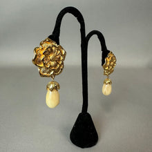 Load image into Gallery viewer, Vintage Avon Faux Pearl Goldtone Rose Earrings (2.25")
