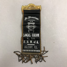 Load image into Gallery viewer, Antique UMWA Local 929 Oglesby Coal Miners Memorial Pin/Ribbon (~10x2.75)
