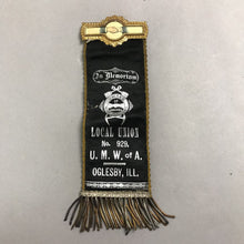 Load image into Gallery viewer, Antique UMWA Local 929 Oglesby Coal Miners Memorial Pin/Ribbon (~8x2.75)
