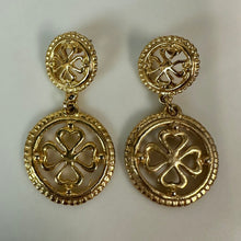 Load image into Gallery viewer, Vintage Goldtone Clover Filigree Drop Earrings (2")
