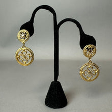 Load image into Gallery viewer, Vintage Goldtone Clover Filigree Drop Earrings (2")
