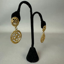Load image into Gallery viewer, Vintage Goldtone Clover Filigree Drop Earrings (2")
