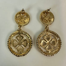 Load image into Gallery viewer, Vintage Goldtone Clover Filigree Drop Earrings (2")
