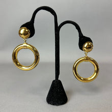 Load image into Gallery viewer, Vintage Goldtone Puffy Hoop Dangle Earrings (2.25")
