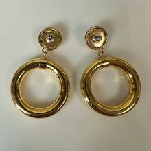 Load image into Gallery viewer, Vintage Goldtone Puffy Hoop Dangle Earrings (2.25")
