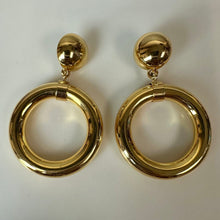 Load image into Gallery viewer, Vintage Goldtone Puffy Hoop Dangle Earrings (2.25")
