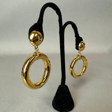 Load image into Gallery viewer, Vintage Goldtone Puffy Hoop Dangle Earrings (2.25")
