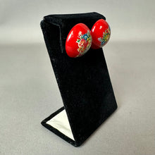 Load image into Gallery viewer, Vintage Red Floral Lucite Cabochon Earrings As-Is (1")

