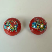 Load image into Gallery viewer, Vintage Red Floral Lucite Cabochon Earrings As-Is (1")
