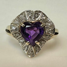 Load image into Gallery viewer, 14K Gold Amethyst Diamond Ring sz 7 (3.6g)
