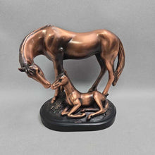 Load image into Gallery viewer, Mare and Foal Bronze Electroplated Horse Family Figurine (7x7)
