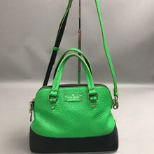 Load image into Gallery viewer, Kate Spade Green &amp; Black Colorblock Peppled Leather Handbag Purse (9x11x5)
