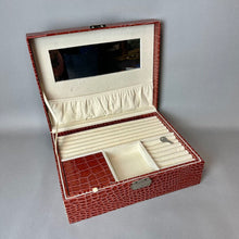 Load image into Gallery viewer, Red Faux Crocodile Jewelry Box Organizer w/ Key (4x10.5x8.5")
