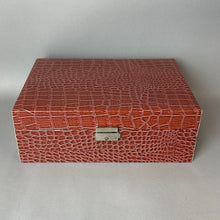 Load image into Gallery viewer, Red Faux Crocodile Jewelry Box Organizer w/ Key (4x10.5x8.5")
