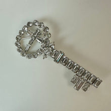 Load image into Gallery viewer, Vintage B David Rhinestone Cross Key Brooch Pin (2.25")
