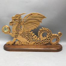Load image into Gallery viewer, Hand-Crafted Scroll-Dawn Wooden Dragon; "Keeper of the Time" Clock (9x16x5)
