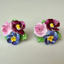 Load image into Gallery viewer, Vintage Denton England Porcelain Floral Screw Back Earrings (1")
