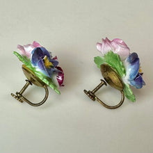 Load image into Gallery viewer, Vintage Denton England Porcelain Floral Screw Back Earrings (1")
