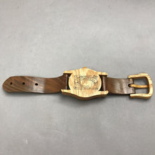 Load image into Gallery viewer, Carved Wood Figural Wrist-Watch Wall/Desk Clock (14.5")
