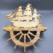 Load image into Gallery viewer, Wood Carved Sail Boat Shelf with Ship Wheel &amp; Anchor (17x14)
