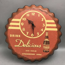 Load image into Gallery viewer, StrawberryvSoda Pop Clock Sign Bottle Cap Delicious (14x14)
