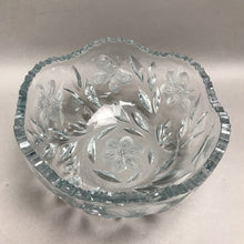 Load image into Gallery viewer, Vintage Heavy Glass Bowl Wheel Cut Flowers &amp; Butterflies
