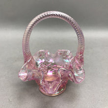Load image into Gallery viewer, Fenton Pink Iridescent Glass Basket Ruffle Edge Grapes/Leaves Embossed Footed (4.5")
